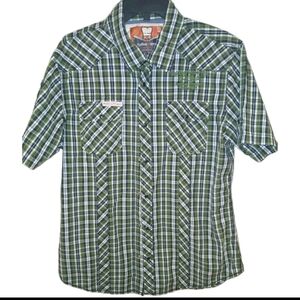 The Rolling Paper Company Green Plaid  Button Down Shirt Size: XL Short Sleeved